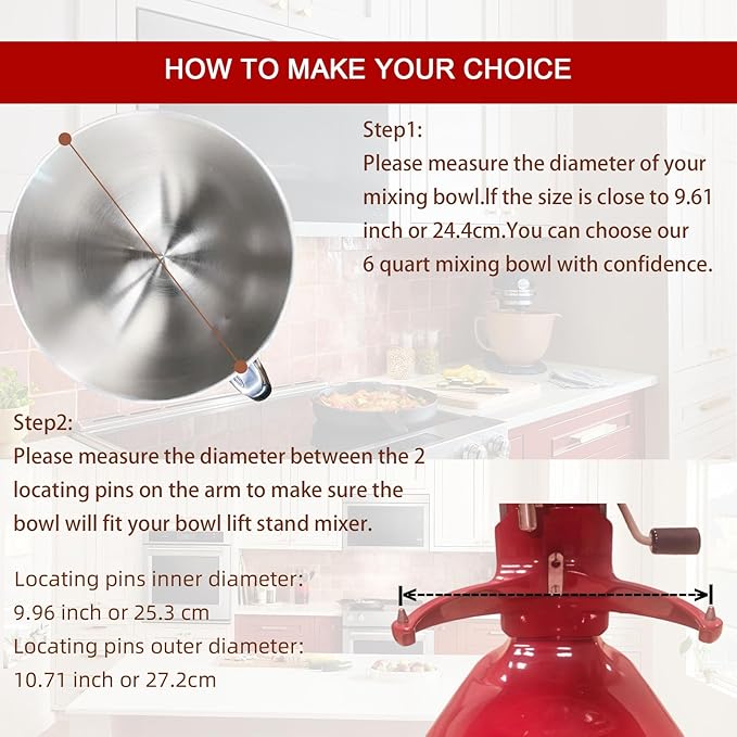 6QT Stainless Steel Mixer Bowl with Handle Compatible with KitchenAid Bowl Lift Stand Mixers KD2661, KL26M, KP26M1, KP26M8, KP26N9, KV25G, KV25M. Replacment for KitchenAid 6 Quart Mixing Bowl KN2B6PEH