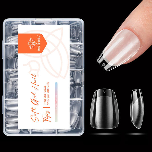 modelones Extra Short Coffin Nail Tips, Pre-shaped Soft Gel Tips Fake Nails False Acrylic Clear Full Cover Press on Extension Kit Gel Manicure DIY at Home 216PCS 12Sizes-BrightBean Baby