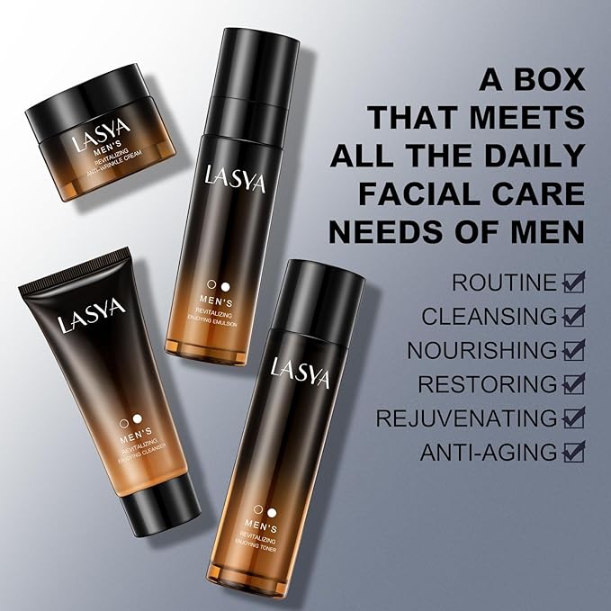 Anti Aging Skin Care Set for Men,Reduce Wrinkles & Hydrate Mens Skin Care Kit Cleanser,Toner,Lotion,Face Cream,Complete Skincare Process for Men Unique Skin Care Sets & Kits(4-Pcs)-BrightBean Baby