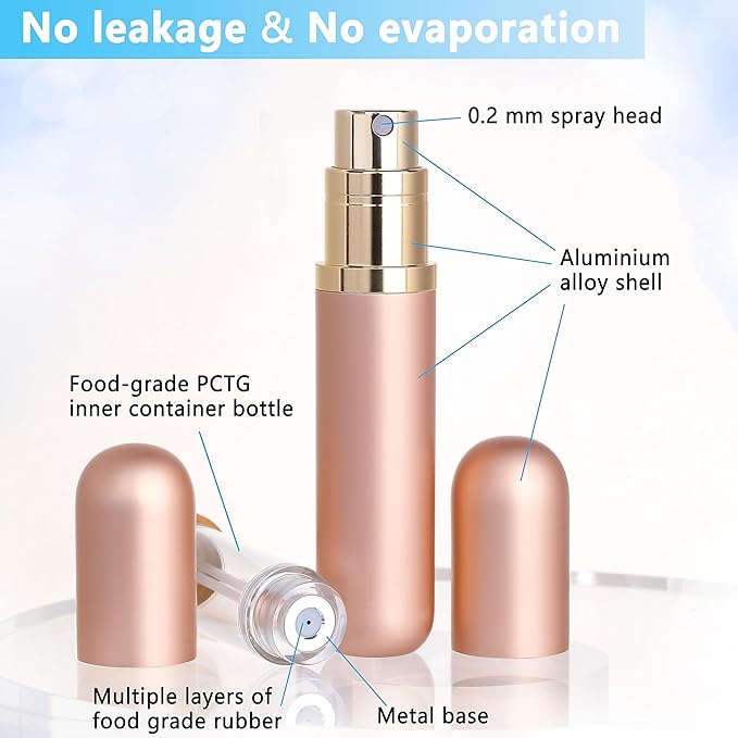 Travel Refillable Perfume Atomizer Bottle 2-Pack 5ml Leakproof Travel Perfume Refillable Bottle (Rose Gold & Rose Gold)-BrightBean Baby