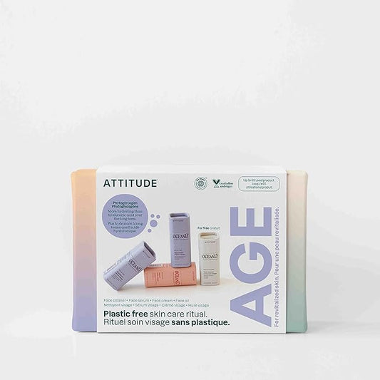 ATTITUDE Oceanly Aging Skin Daily Facial Care Routine Box Set, EWG Verified, Plastic-free, Plant and Mineral-Based Ingredients, Vegan and Cruelty-free, PHYTO AGE, Set of 4 Travel Size Bars-BrightBean Baby