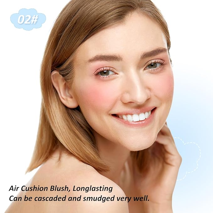 Boobeen Powder Blush for Cheeks, Air Cushion Matte Blush, Natural Highly Pigmented Blush Makeup Easy to Blend, Loose Blush Compact Long-lasting-BrightBean Baby