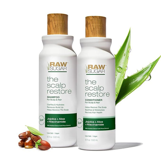 Raw Sugar Scalp Restore Hair Care Bundle, Shampoo and Conditioner Set with Jojoba, Aloe and Niacinamide, Formulated without Sulfates + Parabens-BrightBean Baby