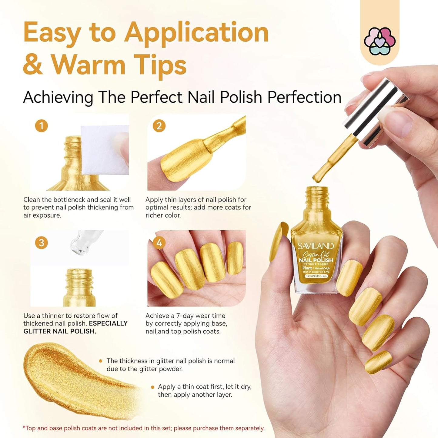 SAVILAND Gold Metallic Nail Polish: Chrome Nail Polish Air Quick Dry Nail Art Polish Bright and Shiny Fingernail Toenail Polish Bulk Nail Lacquer for Beginner DIY Manicure Art at Home Salon Women-BrightBean Baby