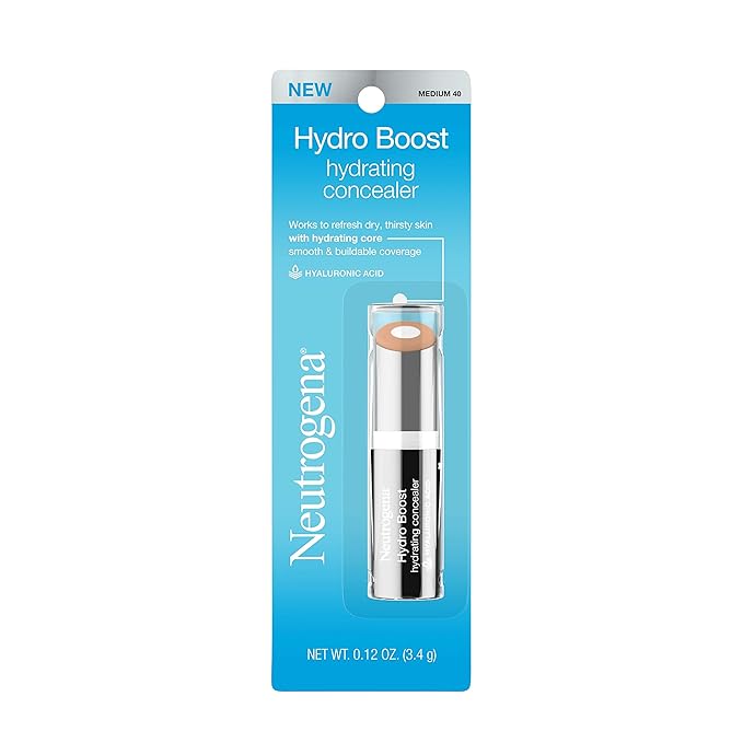 Neutrogena Hydro Boost Hydrating Concealer Stick for Dry Skin, Oil-Free, Lightweight, Non-Greasy and Non-Comedogenic Cover-Up Makeup with Hyaluronic Acid, 40 Medium, 0.12 Oz-BrightBean Baby