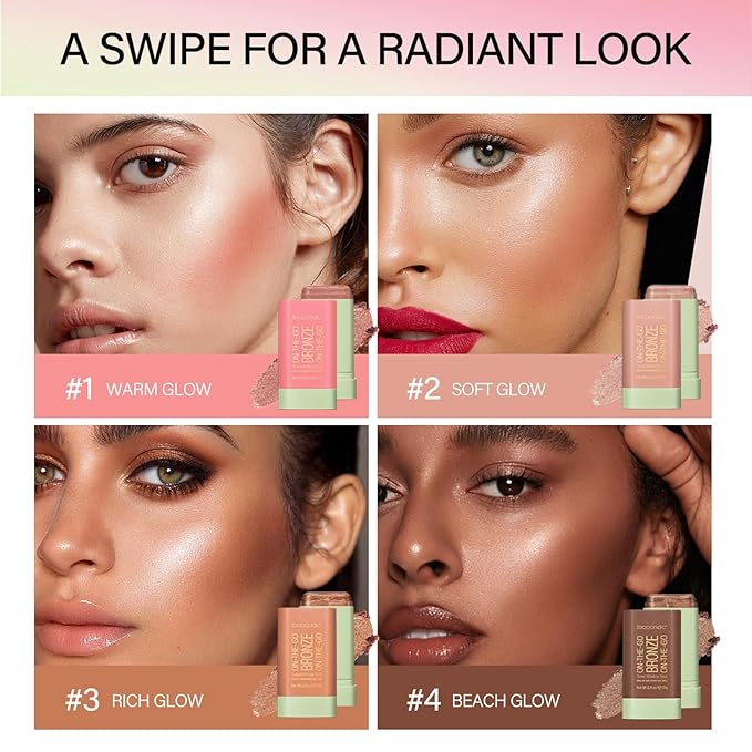 Cream Bronzer Stick,Contour Stick Facial Contouring Stick,Long Lasting Highlighter Waterproof Highlight Makeup,Buildable Shimmer Sparkle Face Bronzer Face Shaping,01 Warm Glow-BrightBean Baby