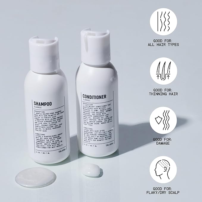 Blu Atlas Travel Size Shampoo & Conditioner Set for Men – TSA Approved, 3 oz Each – Natural, Sulfate-Free, Paraben-Free – Clean Ingredients – Classic Scent – Made in America-BrightBean Baby