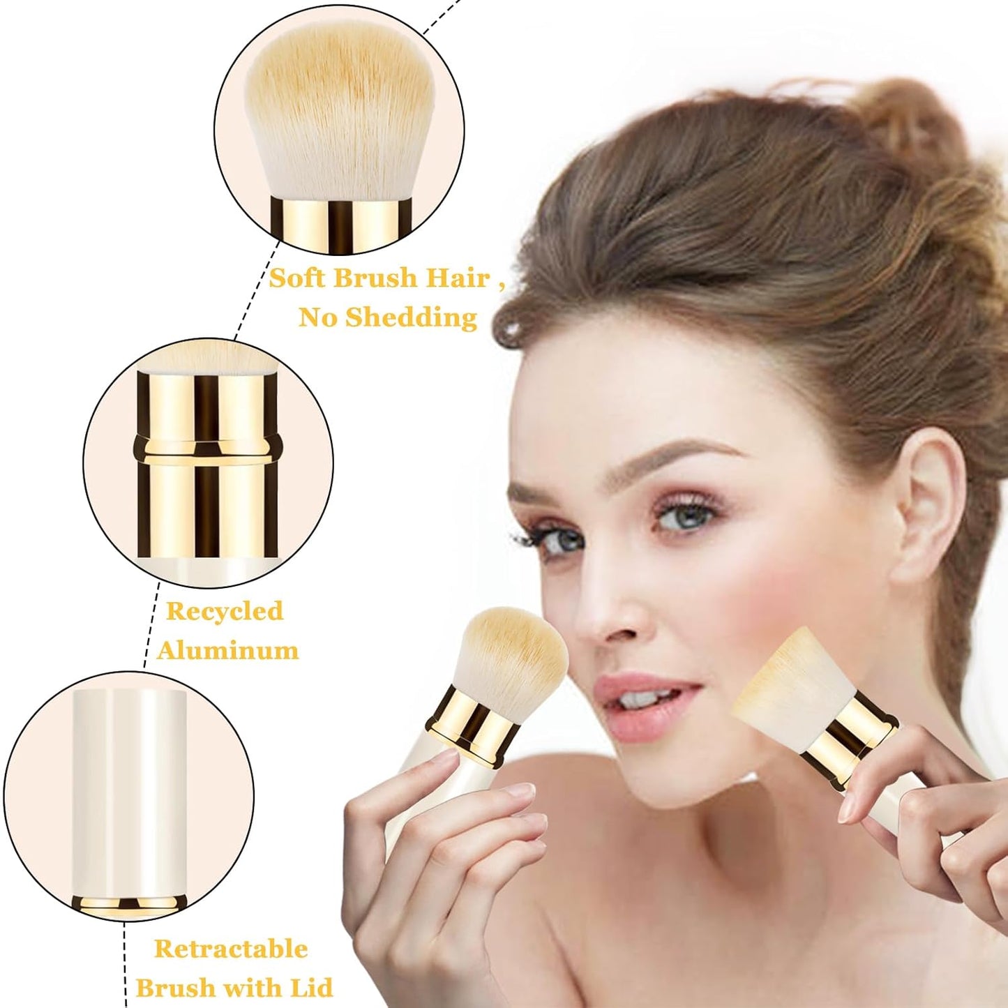 Retractable Kabuki Makeup Brush 2 Pack, Travel Powder Foundation Makeup Brush Face Blush Brushes for Blending Liquid, Blush, Bronzer, Buffing, Sunscreen,Flawless Cosmetics-BrightBean Baby