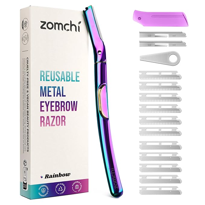 ZOMCHI Dermaplane Razor for Women Face, Premium Facial Razor & Eyebrow Razor, Dermaplaning Tool with Metal Handle, Removes Peach Fuzz, Exfoliates Skin, 11 Blades (Rainbow)-BrightBean Baby