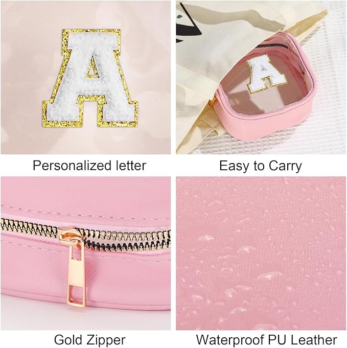 YOOLIFE Mini Birthday Gifts for Women - Personalized Cute Pink Initial Clear Makeup Bag Make Up Bag Travel Bag for Mothers Day Gifts Teacher Sister Friend Female Girlfriend Wife Teen Gifts Party Bag T-BrightBean Baby