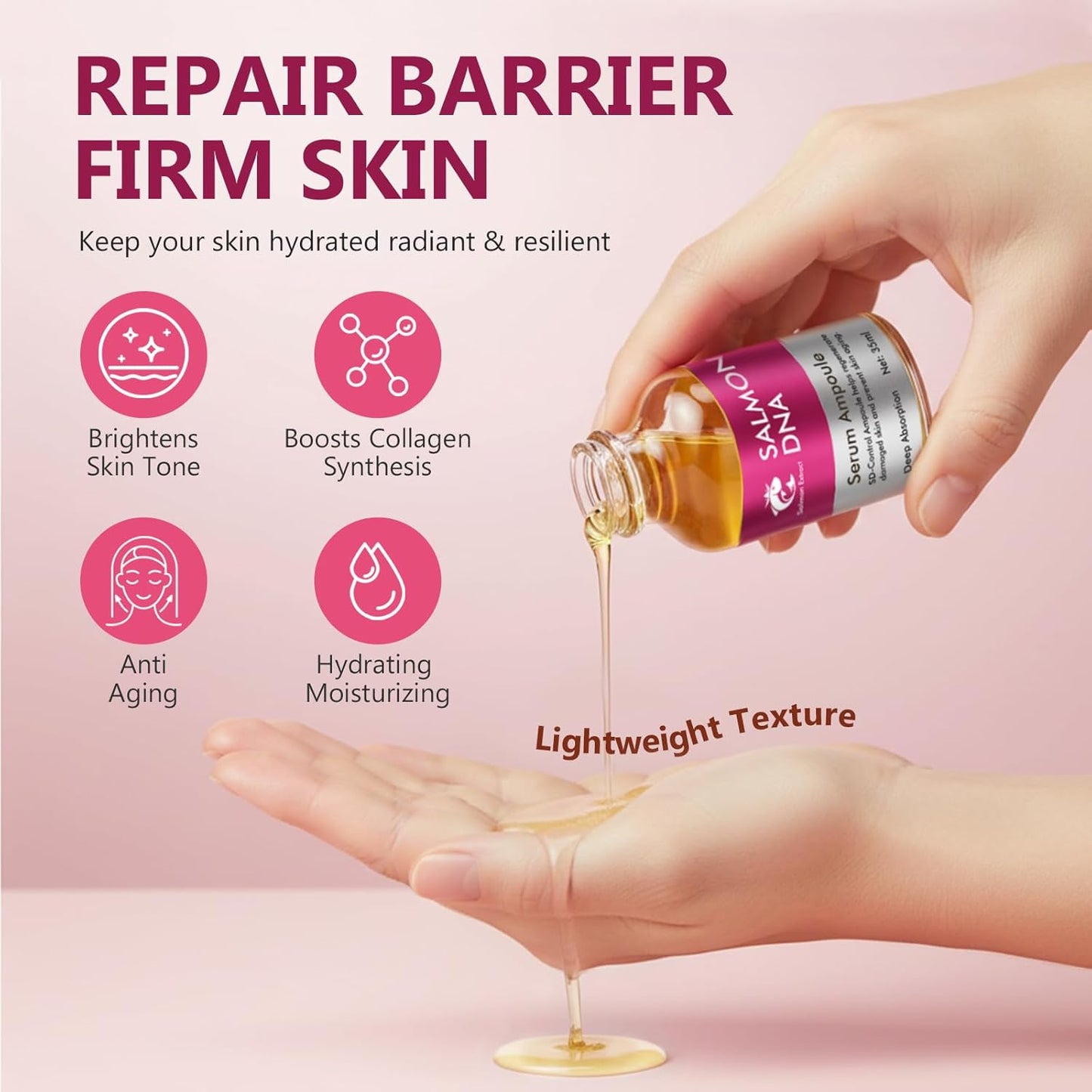Salmon DNA Ampoule, Microneedling Serum, Anti-Wrinkle & Scar Removal for Face and Body, Salmon DNA Serum Ampoule Anti-wrinkle and Enhance Barrier Function-BrightBean Baby