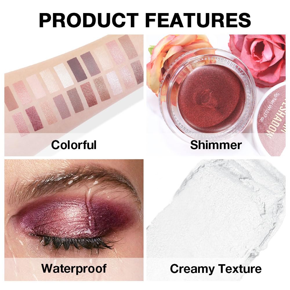 Kaely Single Cream Eyeshadow Pot, Pearl White Sparkle Eye Shadow for Older Women High Pigmented Waterproof, Natural Eyeshadow Palette Makeup Brightener, sombras en crema para ojos, Blendable, 01-BrightBean Baby