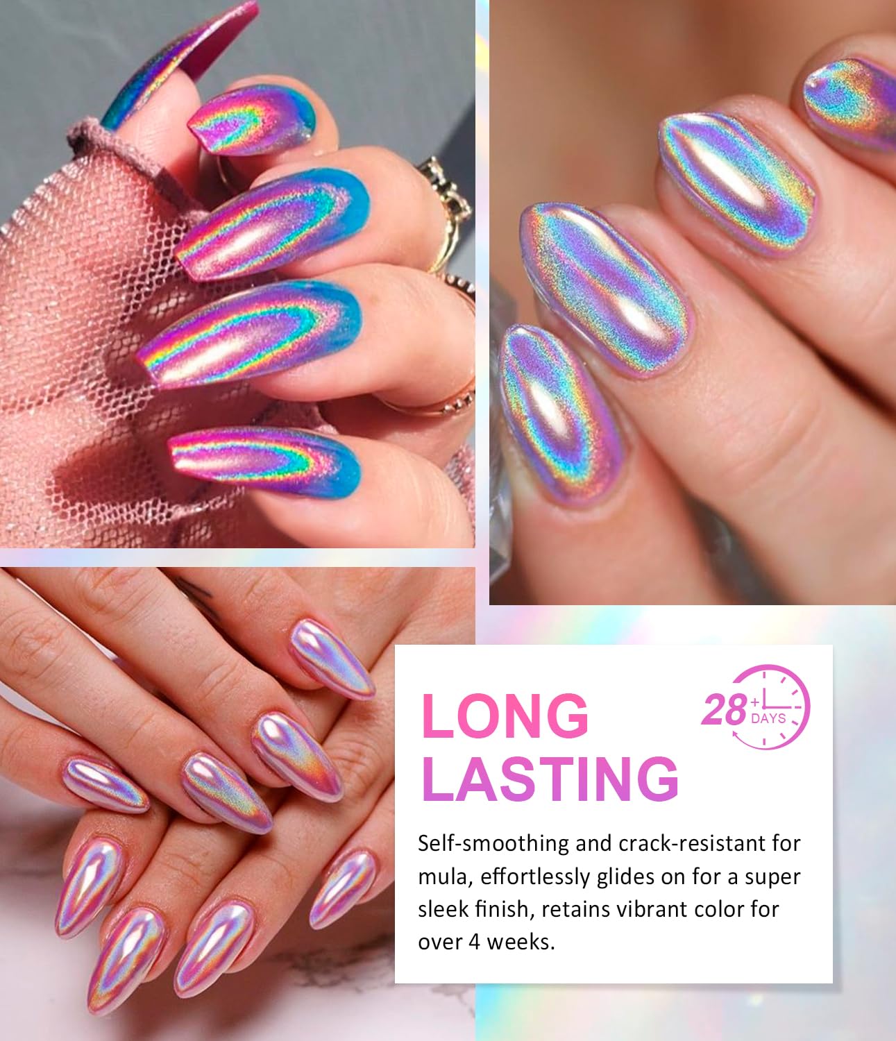 Magic Chrome Nail Powder: Iridescent Mirror Holographic Nail Powder,Metallic Pearl Effect Laser Chrome Nail Powde r for Salon Home Nai l Art DIY Design-BrightBean Baby