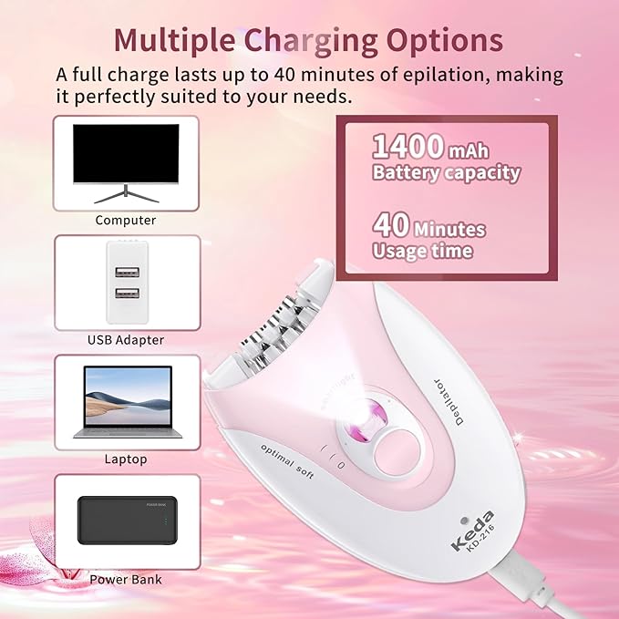 Smooth Glide Epilators Hair Removal for Women, 2 Speed Hair Removal Device with LED Light, Portable Rechargeable Face Epilator, Epilator for Women Face, Bikini, Arm, Legs, Armpits-BrightBean Baby