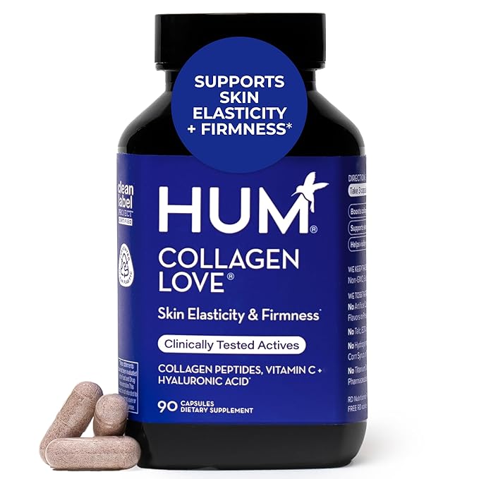 HUM Collagen Love Skin Supplement - Collagen Peptides w/Hyaluronic Acid & Vitamin C, Supports Firm Skin & Helps Minimize Signs of Aging - Supplements for Women and Men (90-Count)-BrightBean Baby