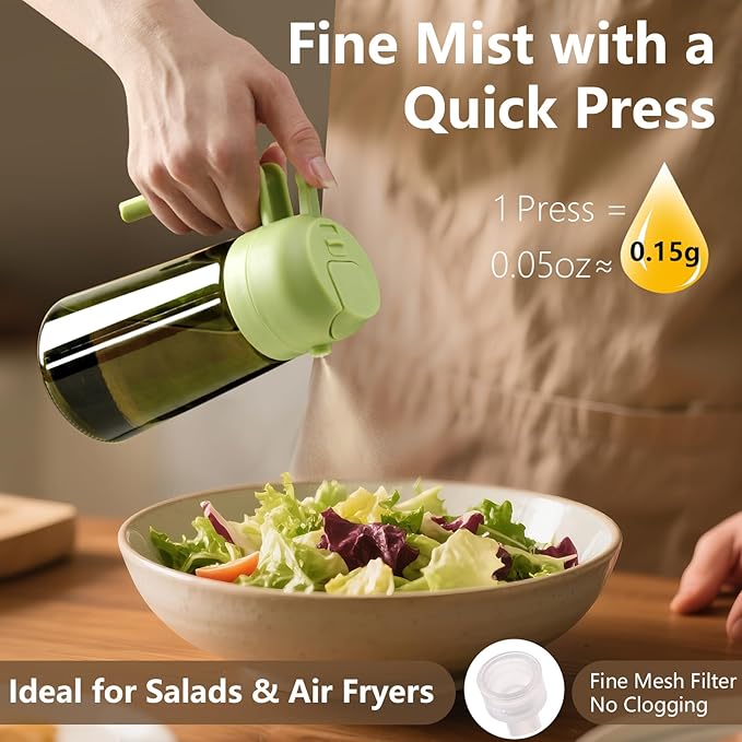 Olive Oil Dispenser and Oil Sprayer – 16oz/470ml Glass Light-Proof Oil Pourer for Kitchen, Air Fryer, Cooking, Salad, and BBQ