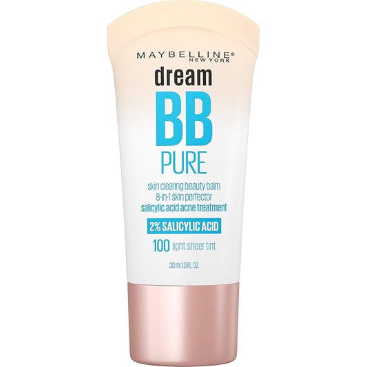 Maybelline Dream Pure Skin Clearing BB Cream, 8-in-1 Skin Perfecting Beauty Balm With 2% Salicylic Acid, Sheer Tint Coverage, Oil-Free, Light, 1 Count-BrightBean Baby