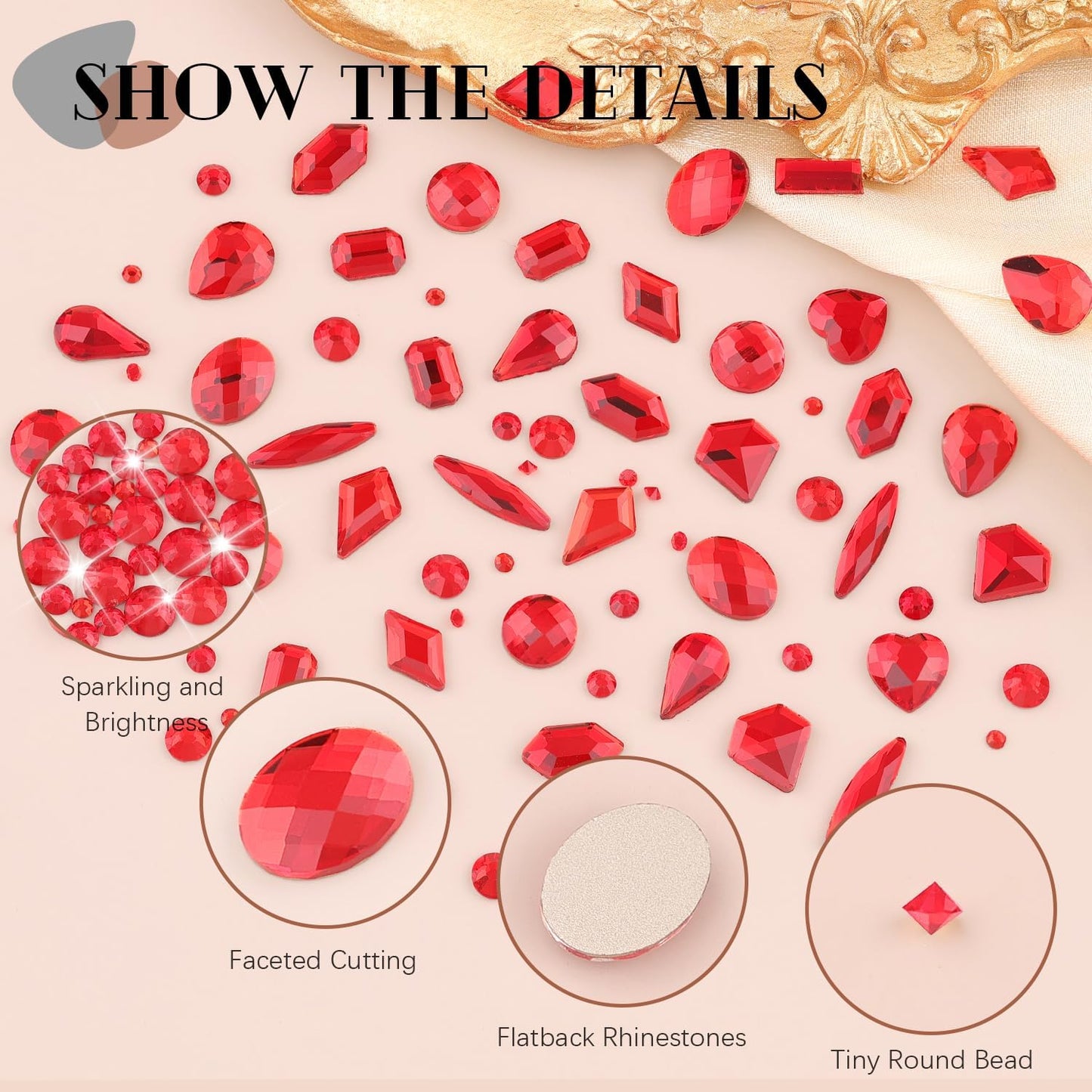 2680Pcs Red Glass Nail Rhinestones 120Pcs Multi Shapes Flatback Nail Gems + 2560Pcs 1.5-4mm Round Crystal with Rhinestones Glue Gel, Manicure Nail Charms Diamond Gemstones for Nail Art-BrightBean Baby