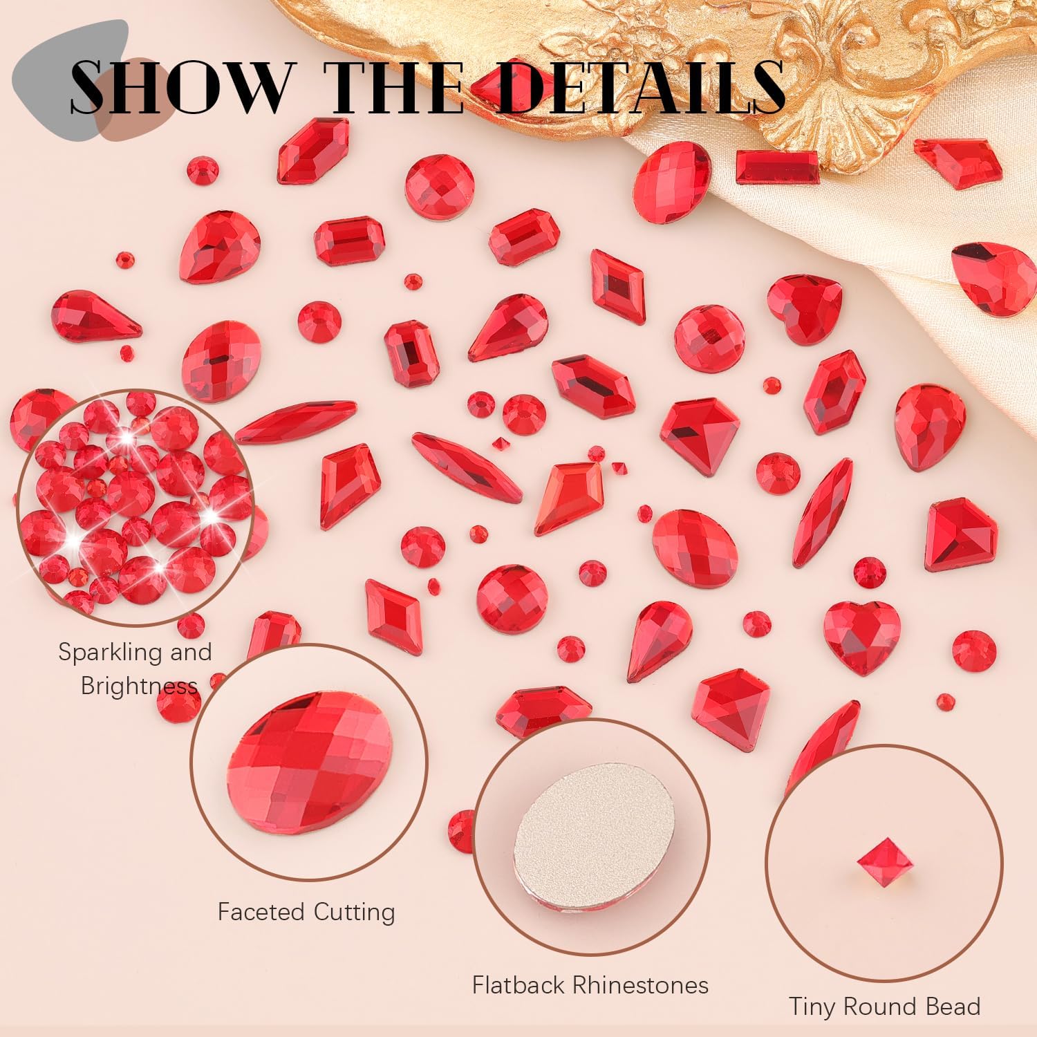 2680Pcs Red Glass Nail Rhinestones 120Pcs Multi Shapes Flatback Nail Gems + 2560Pcs 1.5-4mm Round Crystal with Rhinestones Glue Gel, Manicure Nail Charms Diamond Gemstones for Nail Art-BrightBean Baby