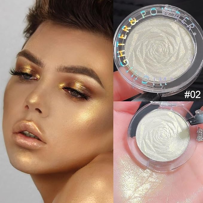 evpct Blonde Gold Face Highlighter Makeup Shimmer Glitter Diamond Sparkly Highlighters Makeup Palette Powder for Face Body Cheek Skin iluminadores iluminador de jos maquillaje luminizers 02-BrightBean Baby