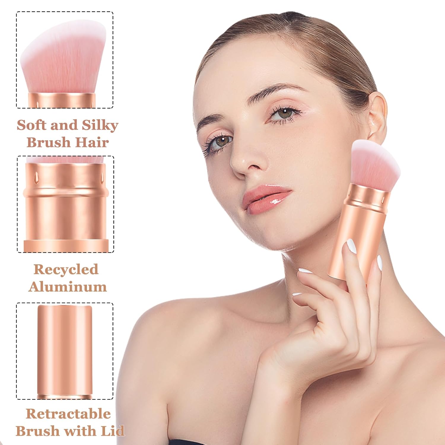 Falliny Retractable Kabuki Makeup Brush, Angled Travel Powder Blush Brush Foundation Makeup Brush with Cover for Blush, Sunscreen,Bronzer, Buffing, Concealer,Highlighter, Powder Cosmetics-BrightBean Baby