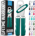 Zulay Kitchen Heavy Duty Stainless Steel Can Opener Manual with Bottle Opener - Rust Proof Manual Can Opener With Turn Knob & Comfy Soft Grip Handles - Emerald