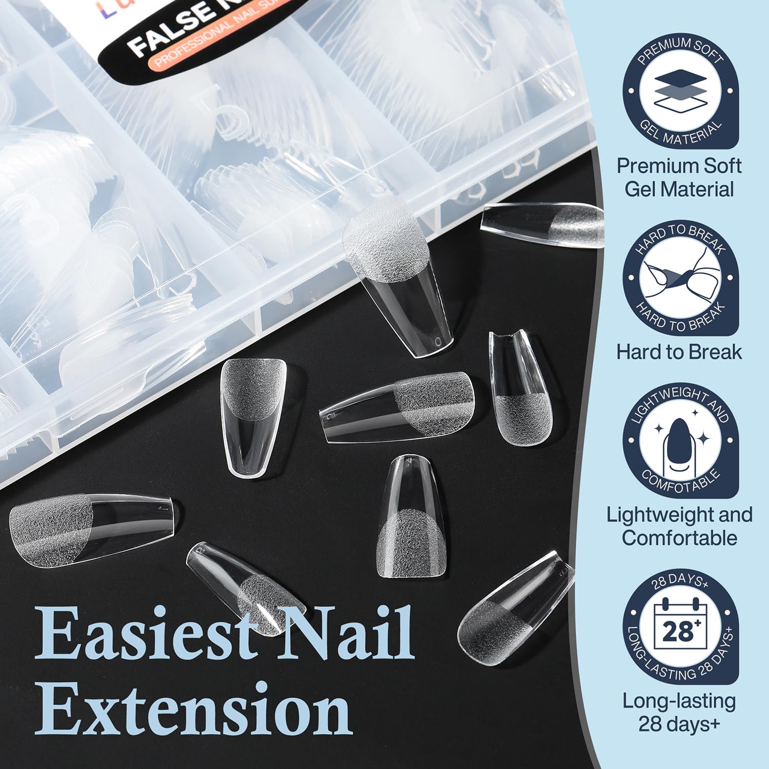 Medium Gel Coffin Nail Tips, 240pcs Soft Gel Pre-Shaped Acrylic Fake Nails, Half Matte Full Cover Clear Press on Flase Nail Tips for Extension Nail Manicure Home DIY 12 Sizes Gelly Tips-BrightBean Baby