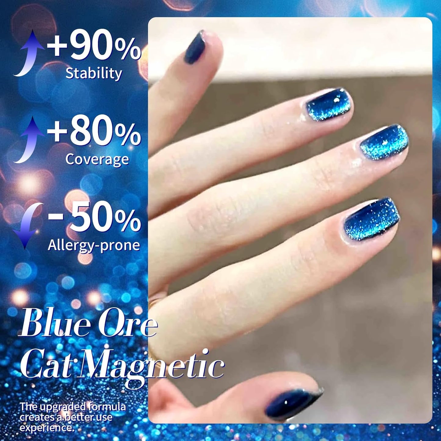 Born Pretty Cat Magnetic Eye Gel Nail Polish, Blue Ore Glitter Cat Magnetic Gel Nail Polish, Holographic Magnetic Nail Polish for Nail Art Manicure Salon DIY at Home 15ML-BrightBean Baby