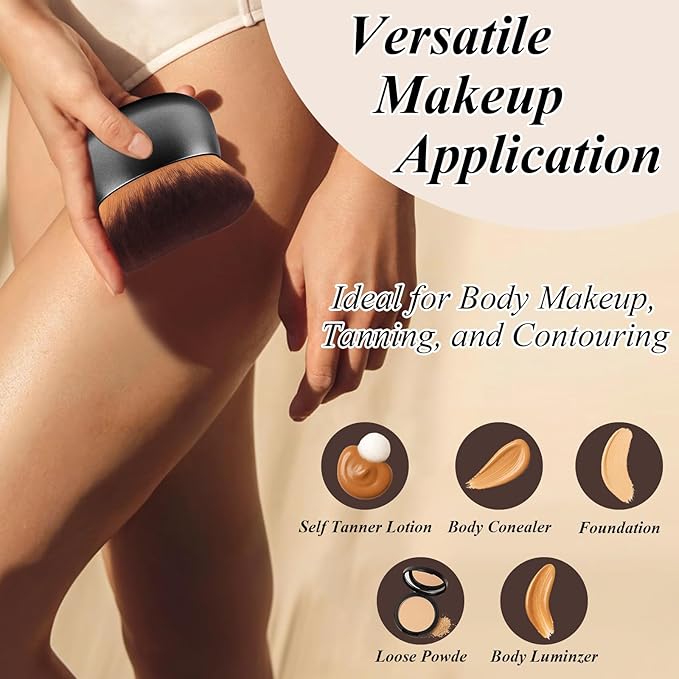 75MM Extra Large Self Tanner Kabuki Makeup Brush – Ultra Soft Dense Vegan Bristles for Body Makeup, Bronzer & Foundation–Applies Tanning Mousse, Lotion & Self Tanner–Black, Wet & Dry-BrightBean Baby