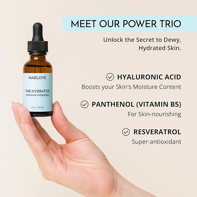 MAELOVE Hydrator Hyaluronic Acid B5 Serum with Resveratrol for Instantly Dewy Glow, Fills Fine Lines, Lightweight and Non Greasy, 1.0 fl oz-BrightBean Baby