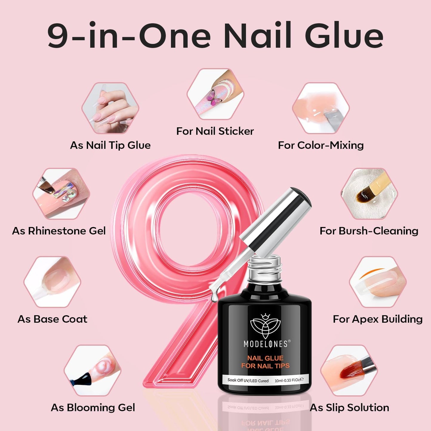 modelones Long Coffin Gel Nail Tips Kit, 9-in-One Nail Glue with Portable U V Lamp 216Pcs 12Sizes Pre-Etched Press ons Fake Acrylic Extension Kit DIY Salon Gift for Women-BrightBean Baby
