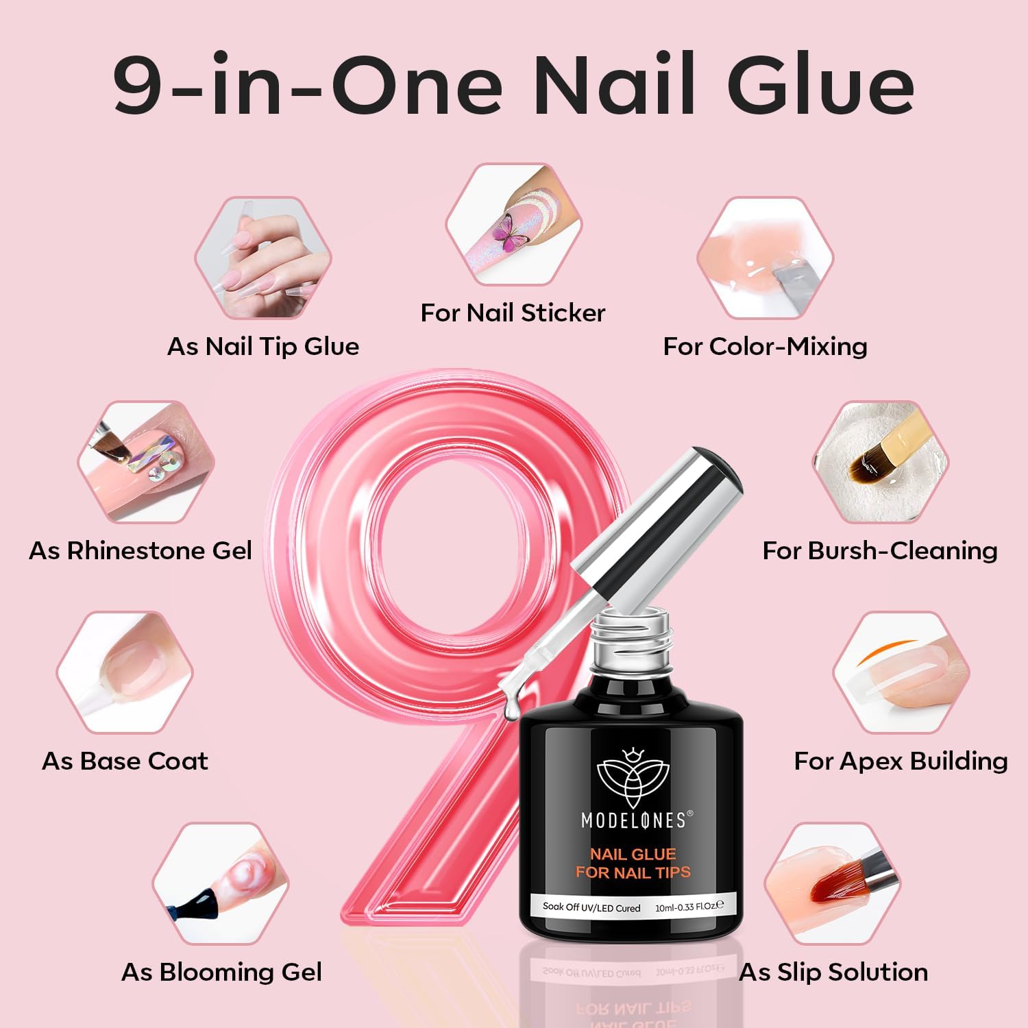 modelones Long Coffin Gel Nail Tips Kit, 9-in-One Nail Glue with Portable U V Lamp 216Pcs 12Sizes Pre-Etched Press ons Fake Acrylic Extension Kit DIY Salon Gift for Women-BrightBean Baby
