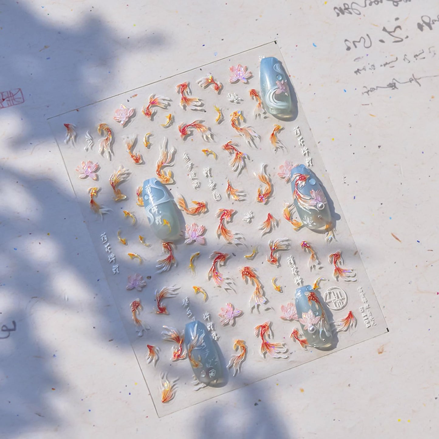 Golden Koi Fish Nail Art Stickers 5D Embossed Self-Adhesive Lotus Nail Decals for Acrylic Nails Lucky Red Koi Fish Designs Nail Sticker Cute Goldfish Nail Decal for Women DIY Art Nails Decor Supplies-BrightBean Baby