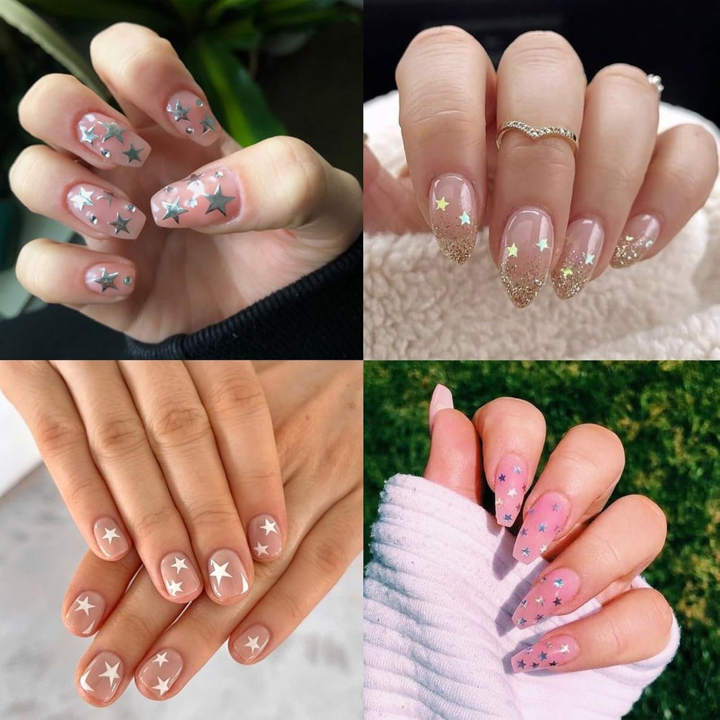 7Sheets Star Nail Art Stickers Decals 3D Self-Adhesive Shiny Black White Rose Gold Stars Nail Decals Holographic Laser Gold Silver Glitter Star Nail Design for Acrylic Manicure DIY Women Nail Decor-BrightBean Baby