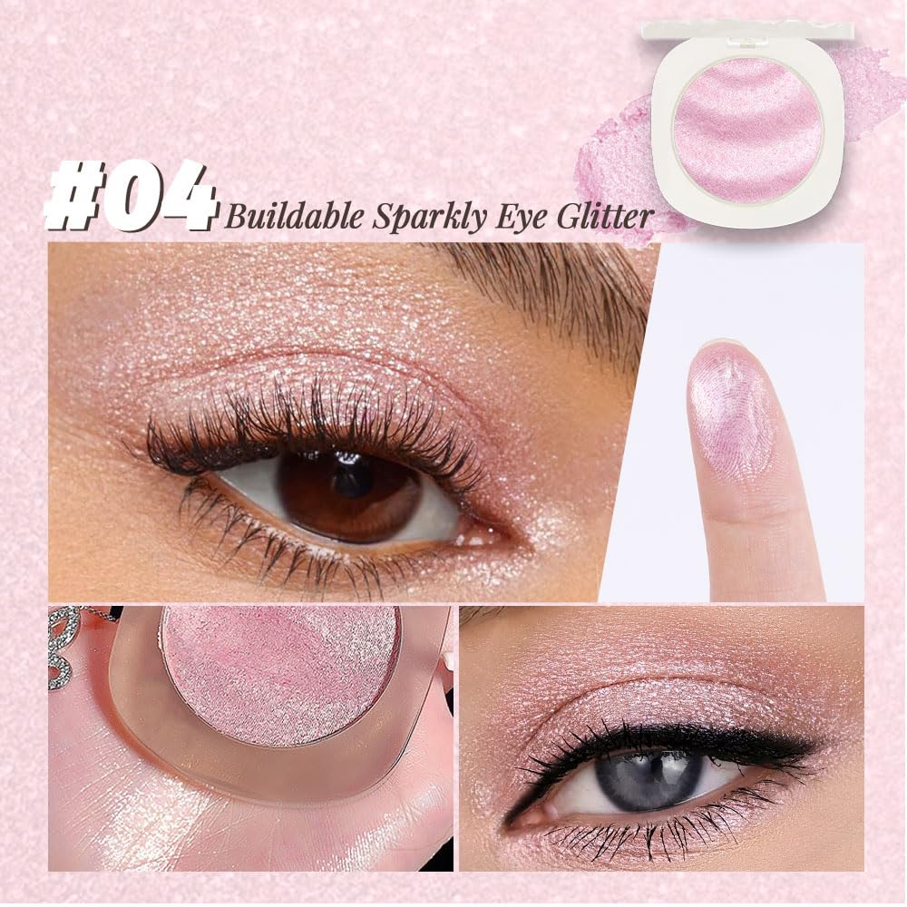 Pink Shimmer Glitter Sparkling Monochrome Eyeshadow Palette,Metallic Single Eye Shadow Palette for Older Women,Long Lasting Naturing-Looking Eye Makeup-BrightBean Baby
