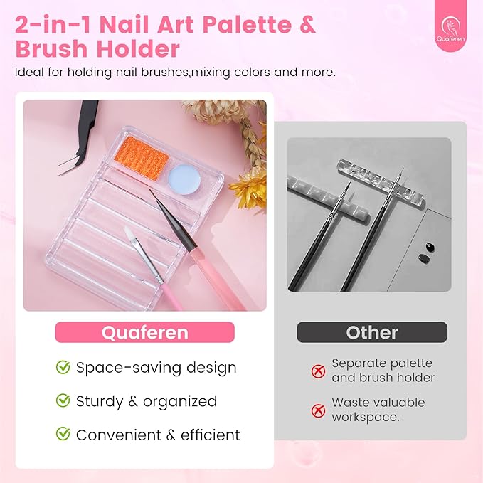 Quaferen Nail Brushes for Nail Art 39PCS Nail Brush Tools Set with Nail Stand Holder 2-in-1 Nail Art Palette Professional Acrylic Nail Brushes Kit for Beginners Home Salon-BrightBean Baby