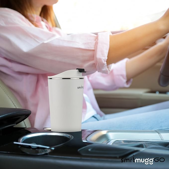 GO Heated Coffee Mug, Travel Mug, 13.5 OZ. Smart Mug, Battery Powered Heated Coffee Mug, Great for Coffee and Tea, Snap on Magnetic Charging Cord, New and Improved (White)