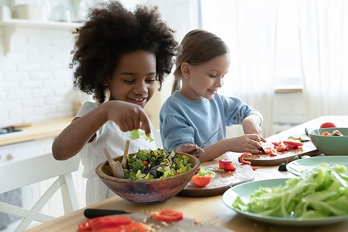 Large Wooden Salad Bowl Set - 1/2" Thick Mango Wood Serving Bowl with Utensils, Rustic Wooden Mixing Bowls, Decorative Kitchen Dinnerware for Popcorn, Pasta, & Chips, Dishes - 12 Inch