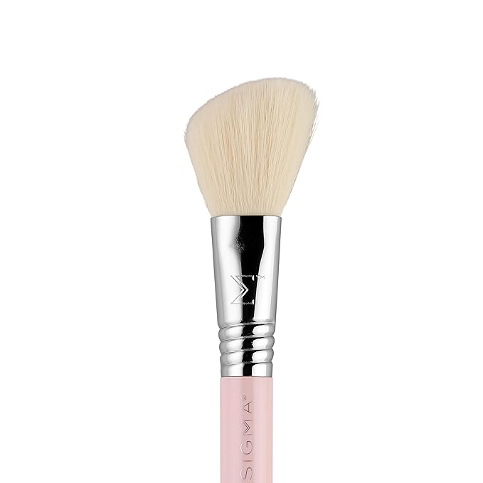 Sigma Beauty Travel Essential Trio - Makeup Brush Set for Foundation Powder Eyeshadow - 3 Tool Brushes with Brush Tin Holder - - Skin Safe, Vegan Makeup Brushes for Travel - Light Pink-BrightBean Baby