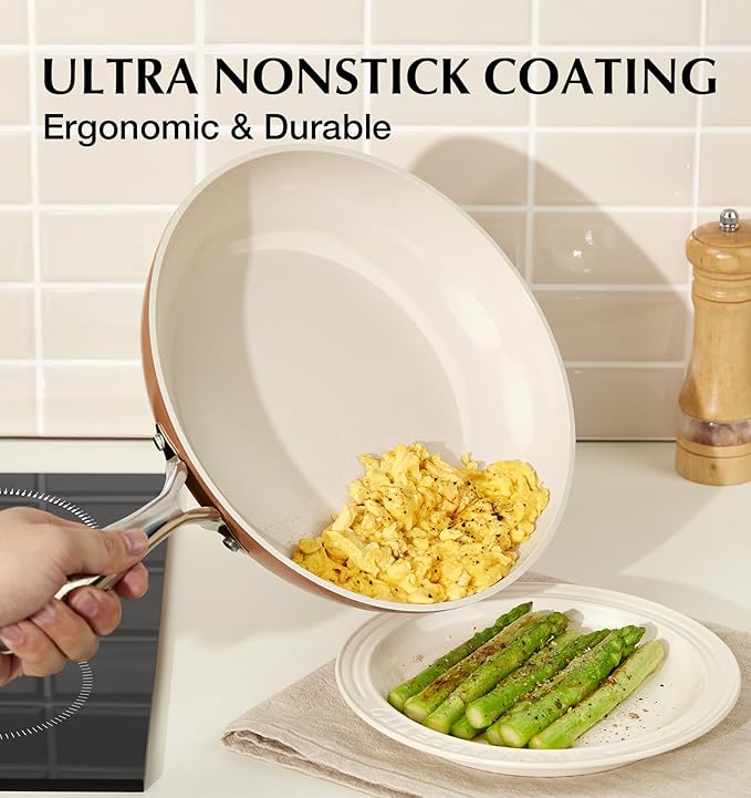 KOCH SYSTEME CS 8 Inch Nonstick Frying Pan Skillet - Ceramic Brown Egg Pan