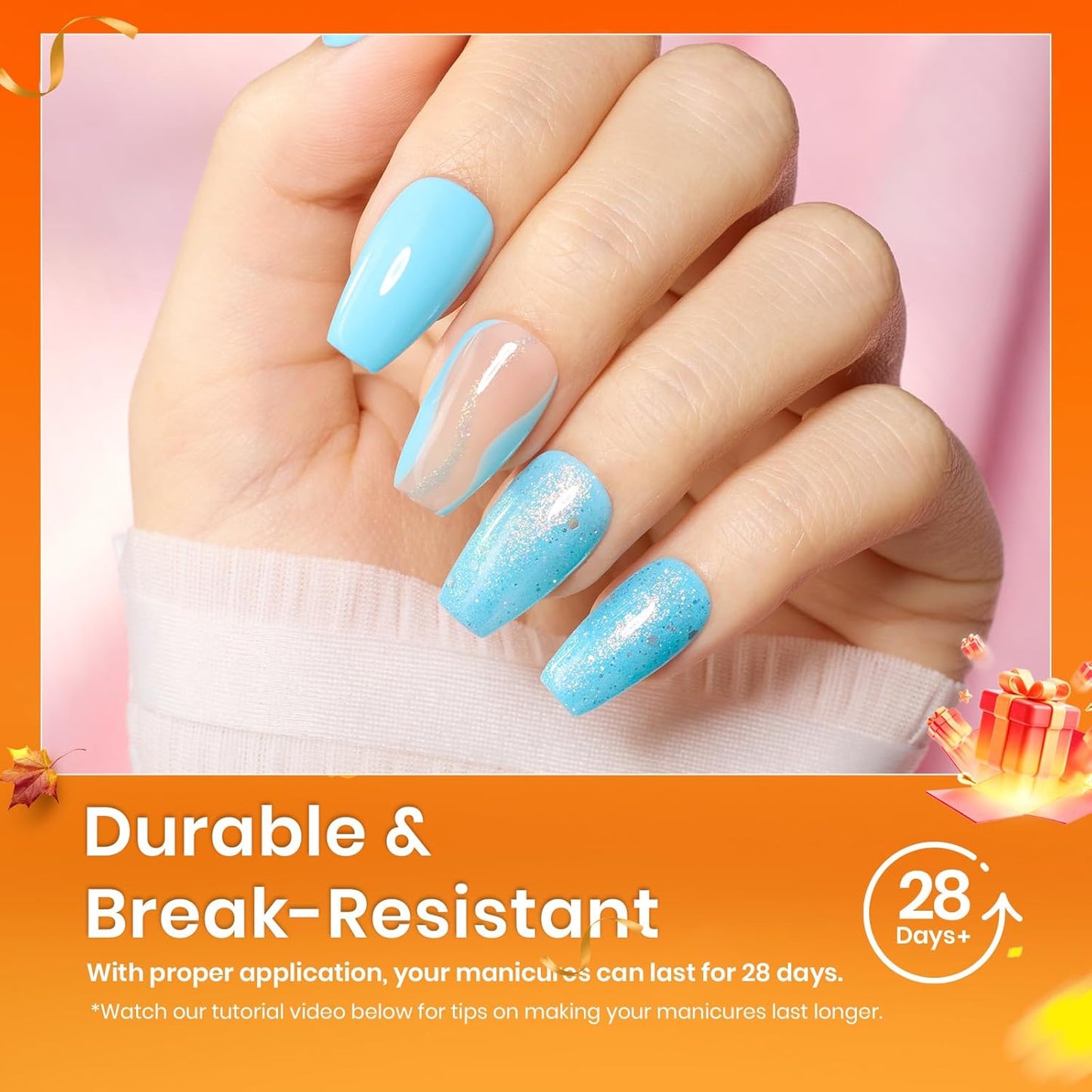 Beetles Gel Nail Tips Short Coffin Pre-Etched Nail Tips, 12 Sizes 288 Pcs Full Cover Soft Tips Half Matte False Nails Clear Acrylic Glue on Nails Extension DIY Manicure Gifts for Women-BrightBean Baby