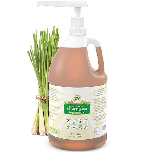 Organic Shampoo - Raw & Wildcrafted with Probiotics, Hypoallergenic Natural & Sulfate Free Shampoo for Sensitive Scalp, Dry Hair, Dandruff, Gallon, Lemongrass-BrightBean Baby