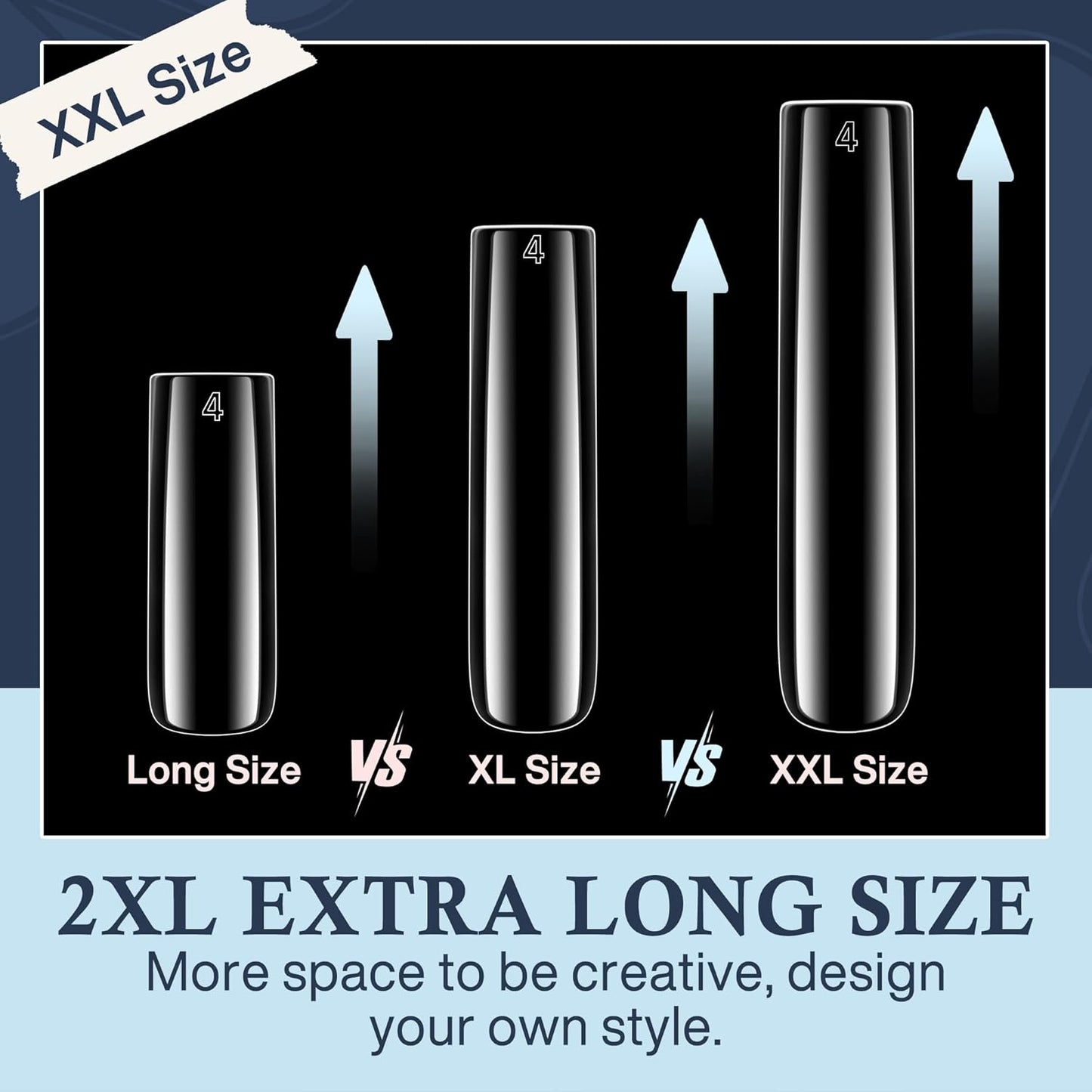 Tapered Square Nail Tips, XXL 240Pcs 12 Sizes Full Cover Fake Nails Extra Long Straight Nail Tips No C Curve Gel Nails Clear Gel Nails Tips Nail Extension for DIY Nail Art-BrightBean Baby