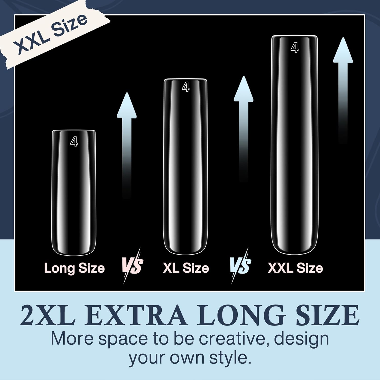 Tapered Square Nail Tips, XXL 240Pcs 12 Sizes Full Cover Fake Nails Extra Long Straight Nail Tips No C Curve Gel Nails Clear Gel Nails Tips Nail Extension for DIY Nail Art-BrightBean Baby