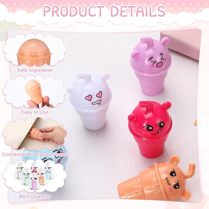 24 Sets Milk Tea Shaped Cute Lip Balm Fruit Flavored Lip Balm with Milk Tea Theme Gift Cards Milk Tea Boba Lover Birthday Baby Shower Party Inspirational Gifts Favors for Girls Kids Women-BrightBean Baby