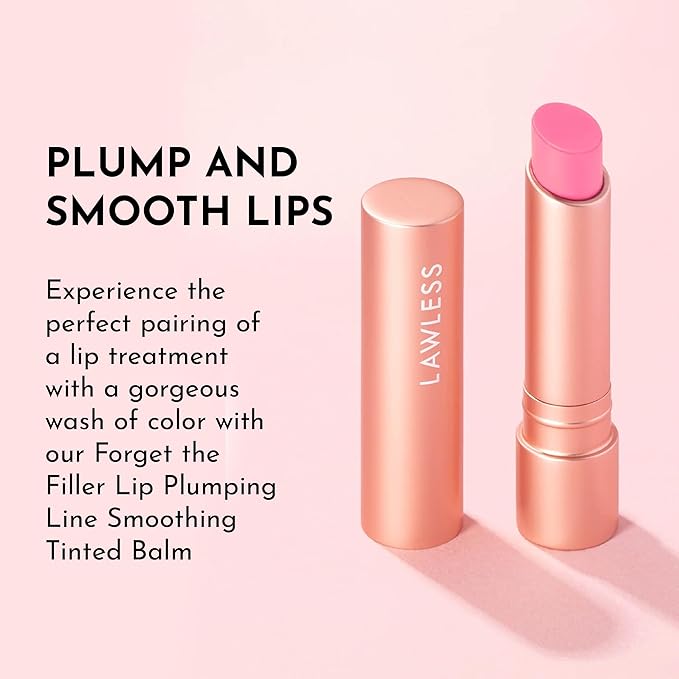 "LAWLESS Forget the Filler Lip Plumping Line-Smoothing Tinted Balm, Baby Doll, Pink, 0.09 Ounce"-BrightBean Baby