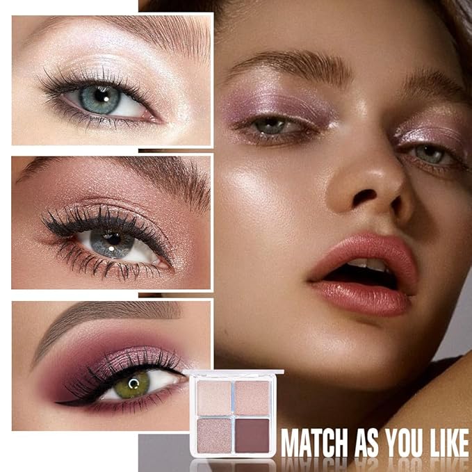 4 Colors Dark Brown Champagne Rose Gold Eye Shadow Powder Palette Makeup, Neutral Matte Shimmer Cream Quads Eyeshadow Palette for Women Highly Pigmented Waterproof, paleta de sombras de ojos 11-BrightBean Baby