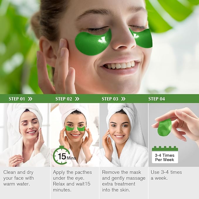 Under Eye Patches for Dark Circles: 30 Pairs Green Tea Eye Gels Pads - Reduce Eye Bags, Wrinkles & Puffy - Skin Treatment Mask Retinol Collagen - Anti Aging & Face Moisturizer For Women (Green Tea)-BrightBean Baby