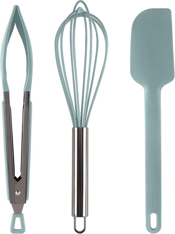 COOK WITH COLOR Stainless Steel Silicone Tipped Kitchen & BBQ Tongs Set, 3 Pc Utensils, Green