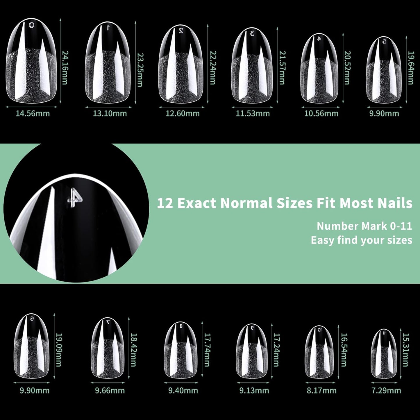 Medium Round Oval Nail Tips, 216pcs Acrylic Fake Nails Gel Nail Tips Soft, Full Cover Pre-Shaped Matte Clear Press on Nails for Extension, Diy at Home Manicure 12 Sizes-BrightBean Baby